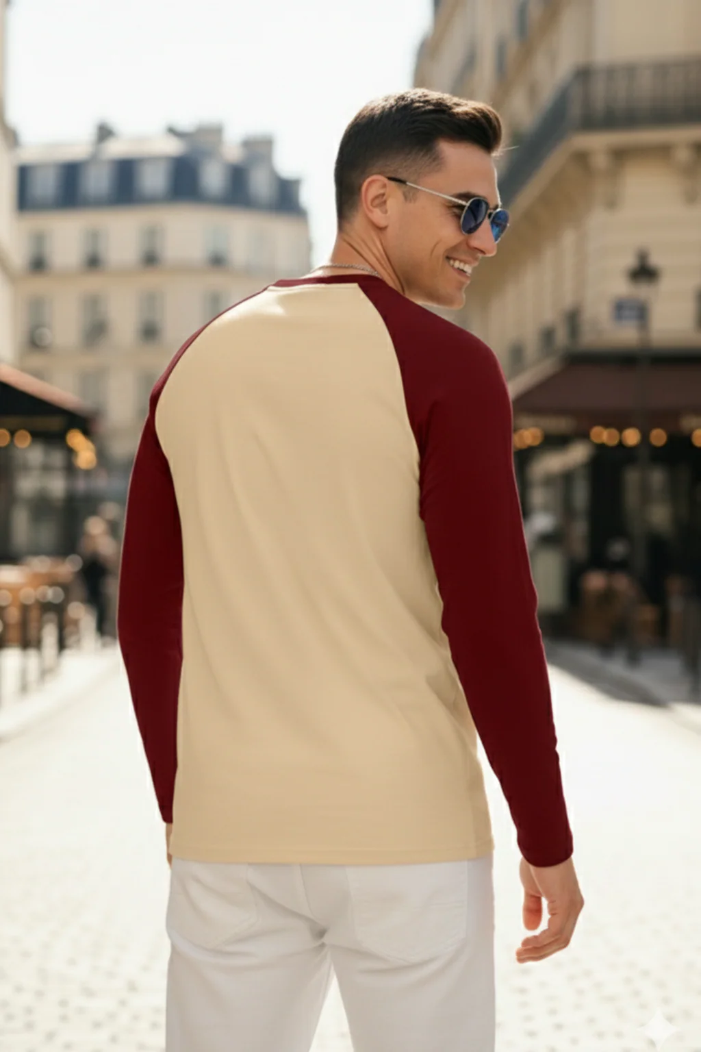 Atronic Men's Cream & Maroon Raglan Full Sleeve Printed T-Shirt | Premium Casual Round Neck Tee