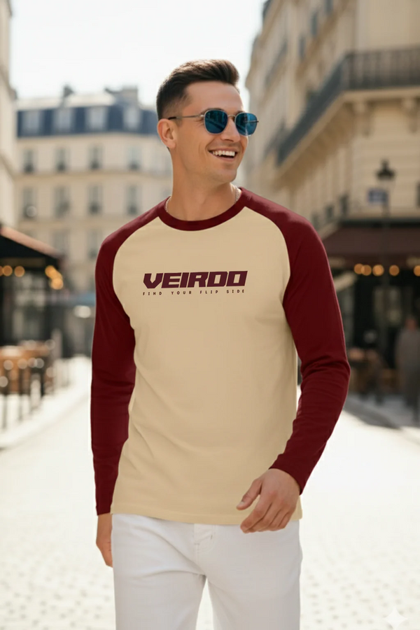 Atronic Men's Cream & Maroon Raglan Full Sleeve Printed T-Shirt | Premium Casual Round Neck Tee