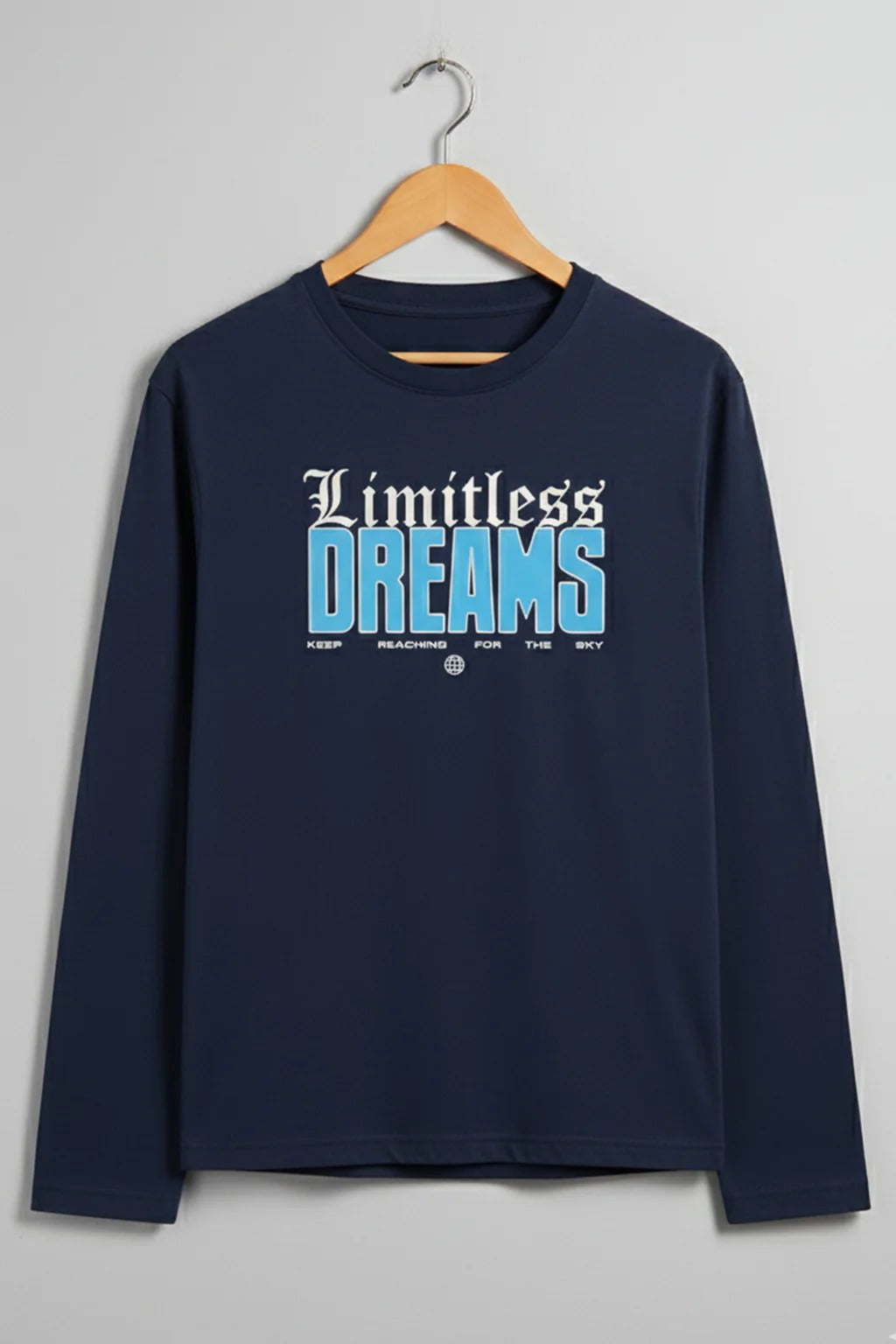 Atronic Men's Navy Blue Limitless Dreams Printed Full Sleeve T-Shirt | Premium Round Neck Casual Graphic Tee