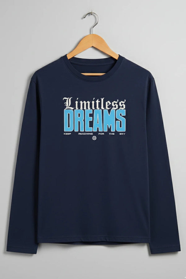 Atronic Men's Navy Blue Limitless Dreams Printed Full Sleeve T-Shirt | Premium Round Neck Casual Graphic Tee