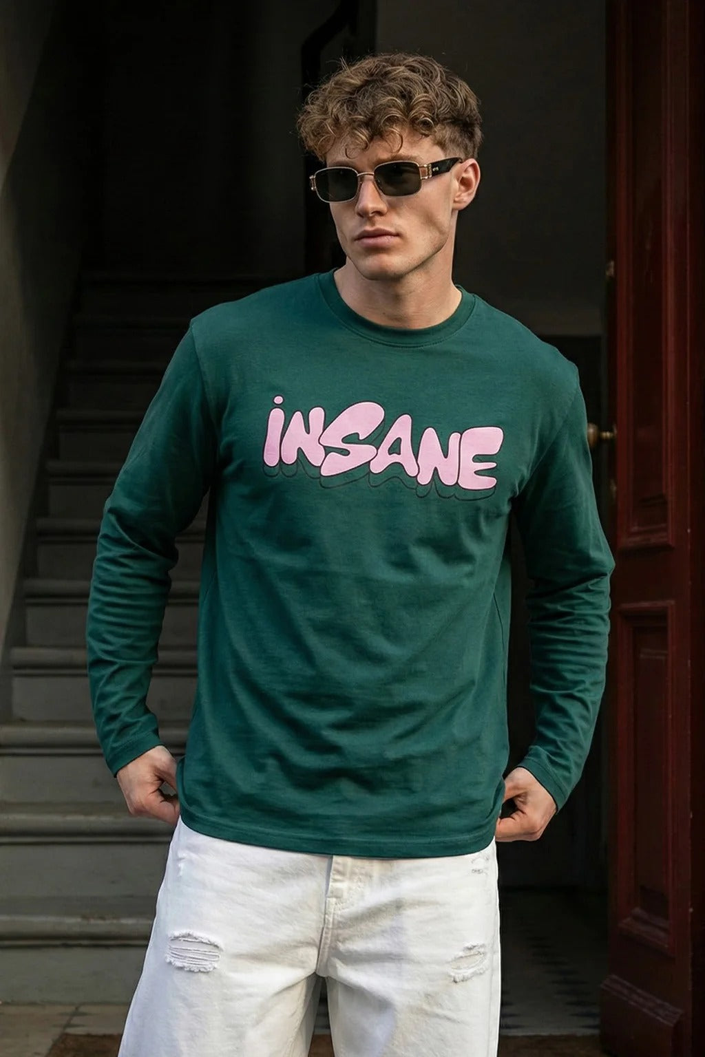 Atronic Men's Dark Green INSANE Printed Full Sleeve T-Shirt | Premium Round Neck Casual Graphic Tee