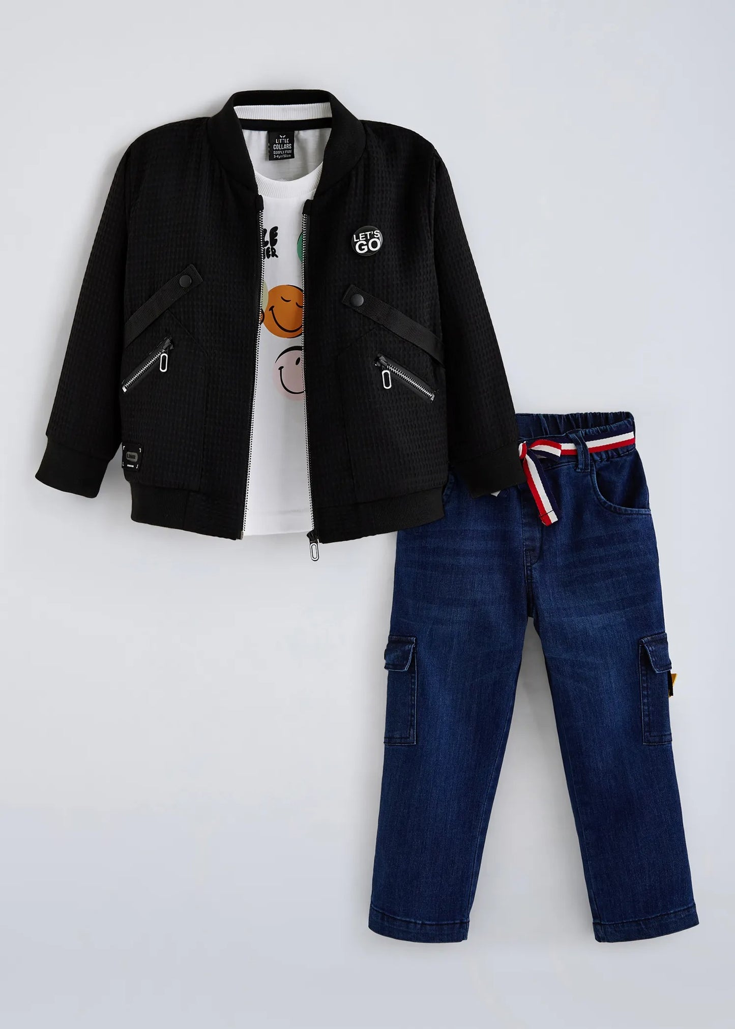 Kids Bomber Jacket, Graphic T-Shirt & Denim Cargo Pants Co-Ord Set | Premium 3-Piece Casual Outfit for Boys & Girls