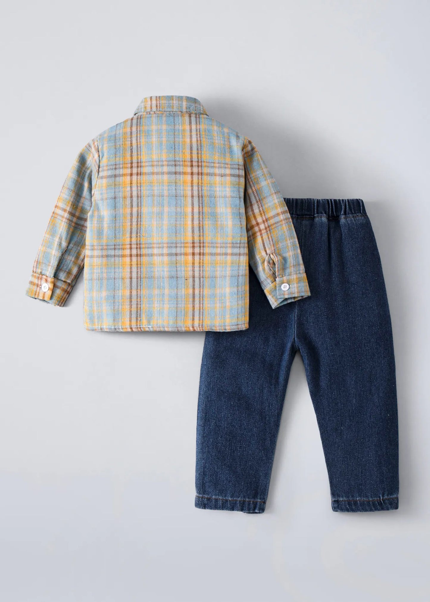 Kids Checkered Cotton Shirt & Denim Pants Co-Ord Set | Premium 2-Piece Casual Outfit for Boys & Girls