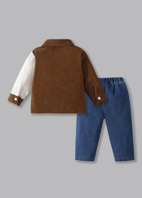 Kids Corduroy Shirt & Denim Pants Co-Ord Set | Premium 2-Piece Casual Outfit for Boys & Girls