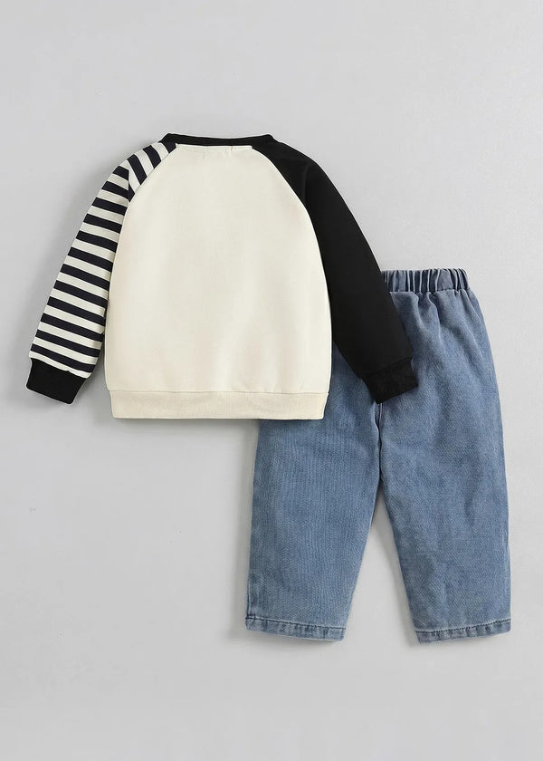 Kids Cartoon Sweatshirt & Denim Pants Co-Ord Set | Premium 2-Piece Casual Outfit for Boys & Girls