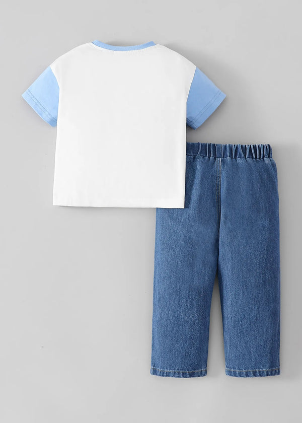 Kids Elephant Printed T-Shirt & Denim Pants Co-Ord Set | Premium 2-Piece Casual Outfit for Boys & Girls
