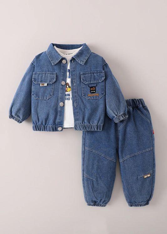Kids Denim Jacket & Jogger Pants Co-Ord Set with Printed T-Shirt | Premium 3-Piece Outfit for Boys & Girls