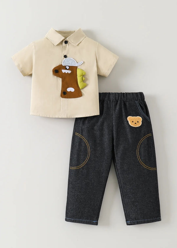 Kids Cartoon Polo Shirt & Denim Pants Co-Ord Set | Premium 2-Piece Casual Outfit for Boys & Girls