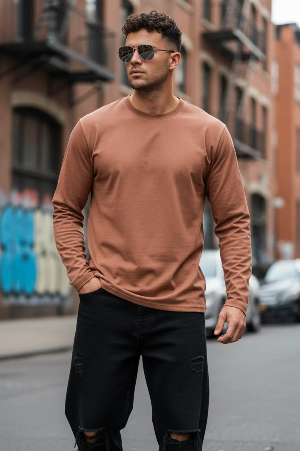 Atronic Men's Solid Dusty Brown Full Sleeve T-Shirt | Premium Round Neck Casual Tee