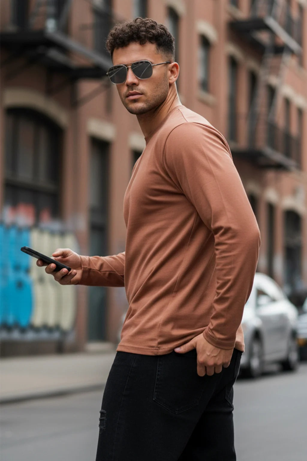 Atronic Men's Solid Dusty Brown Full Sleeve T-Shirt | Premium Round Neck Casual Tee